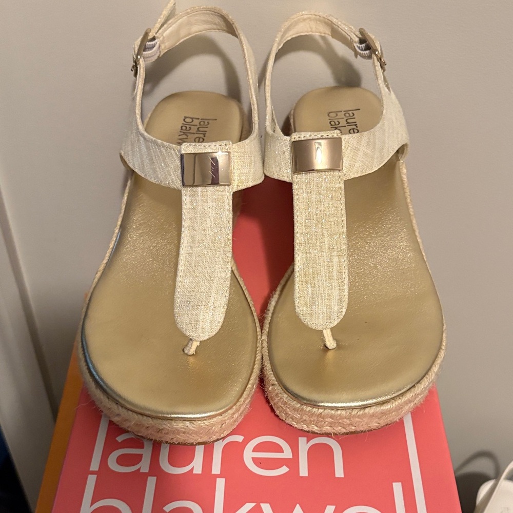 Lauren Blakwell Cream and Gold Women's Sandals